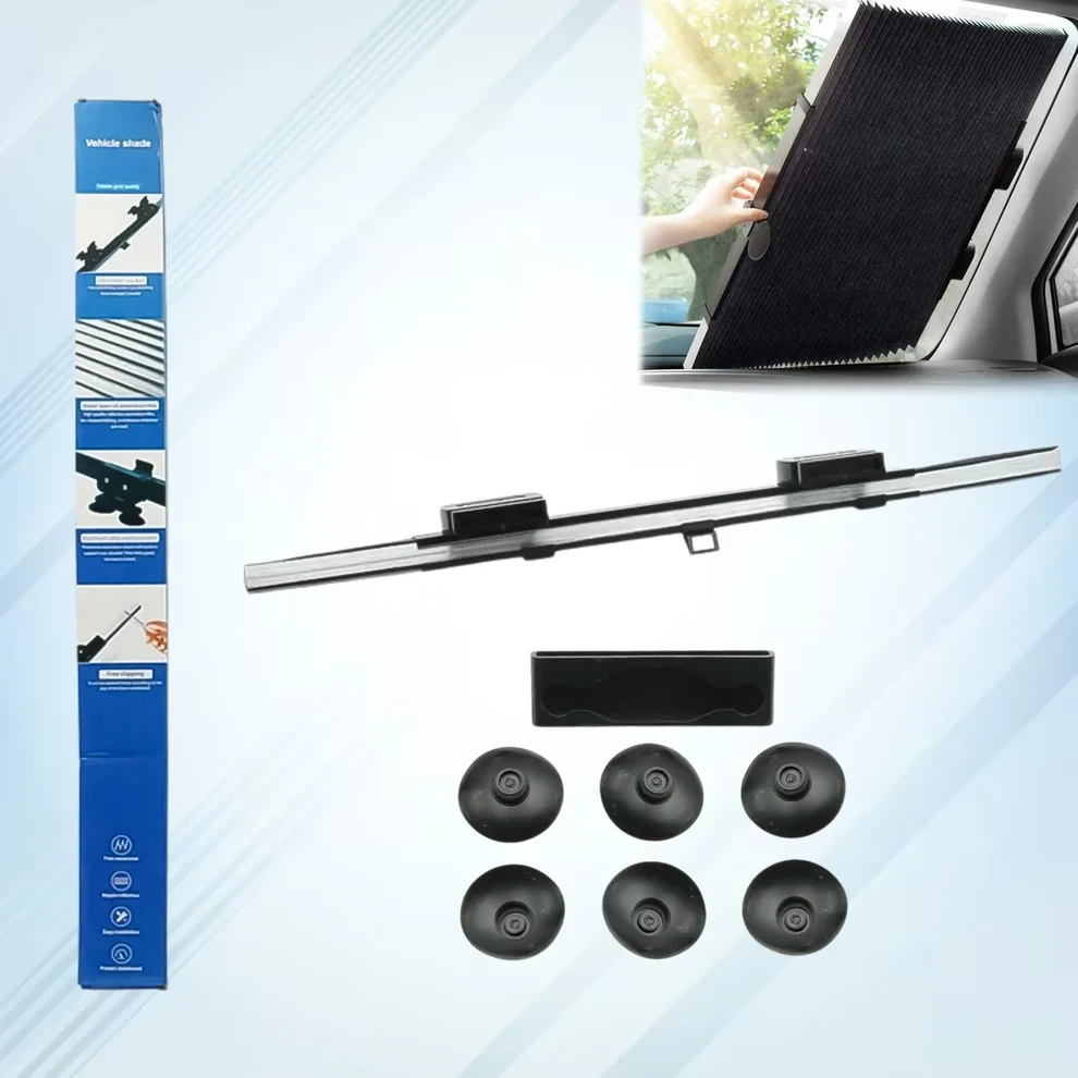 Retractable Foldable Car Windshield Sun Shade – UV Blocker & Heat Protector with Suction Cups, Fits Most Vehicles (1 Set)