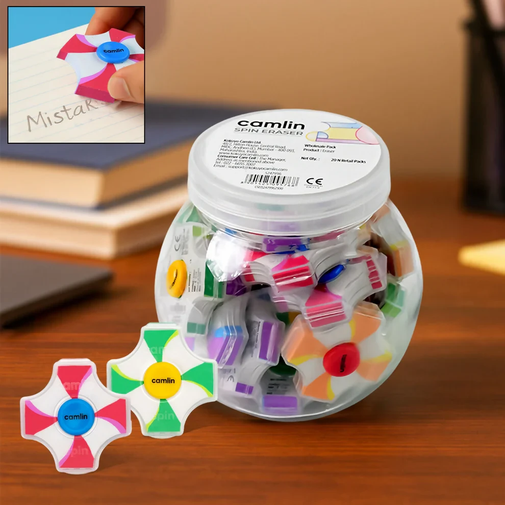 Camlin Spin Eraser - Pack of 20 Colorful Erasers for School & Office Use