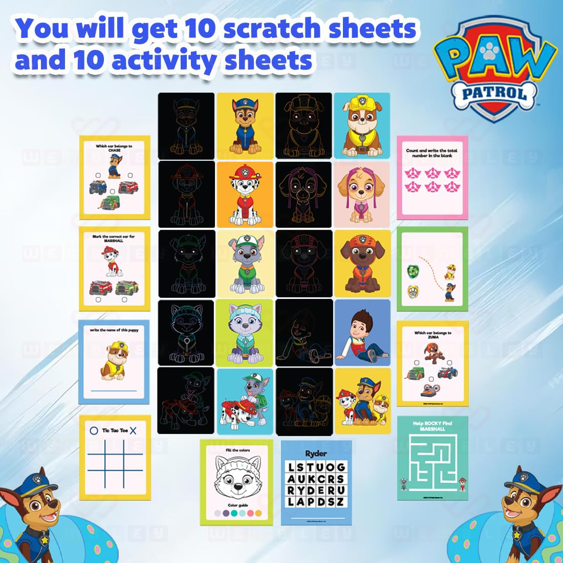 Wembley Paw Patrol Scratch Art Book Notepad with All-in-One Activity Quiz Magical Scratch Pad DIY Book with Pen Gift for Boys Girls Ages 4 5 6 7 8 9 Colorful Creative Doodle Scribble Book