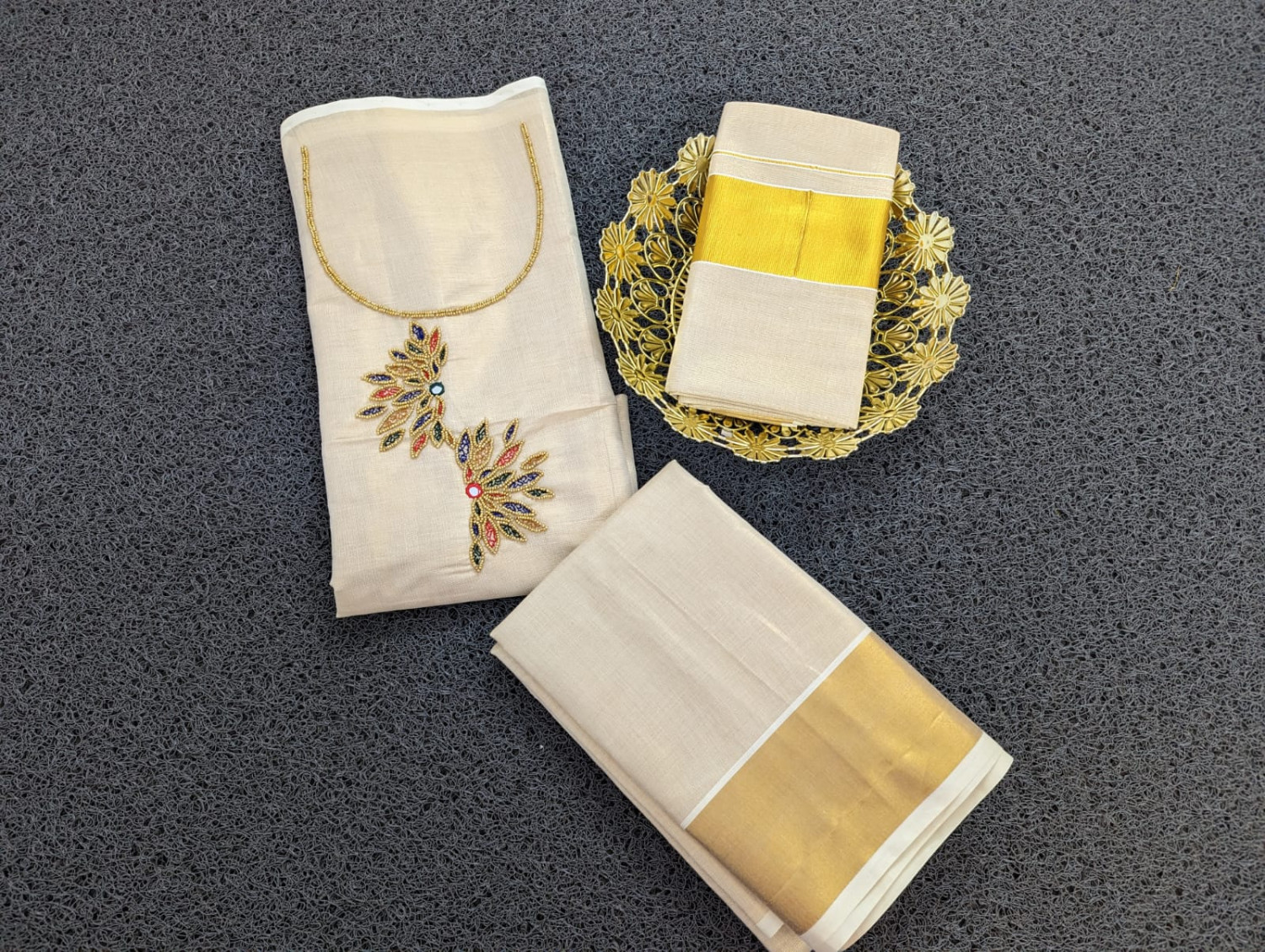 Sai Ram Textiles Golden Tissue Churidar Full Set Material - For Women | Kerala Traditional Churidar Material