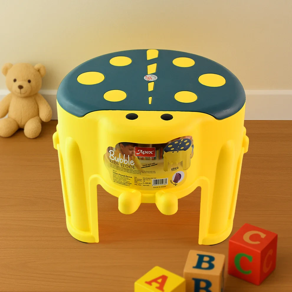 Apex Bubble Kids Stool | Durable Plastic Step Stool for Kids (1 Pc) Non-Slip Seat | 45kg Capacity Approx | Vibrant Colorful Design