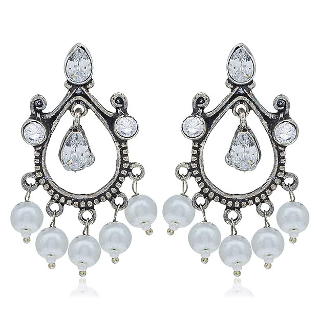 Ravishing Oxidised Pearl Dangle Earring For Women .