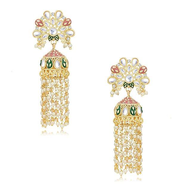 Exclusive Kundan Gold Plated Meenakari Jumki Earring Set for Women (SKR85522)