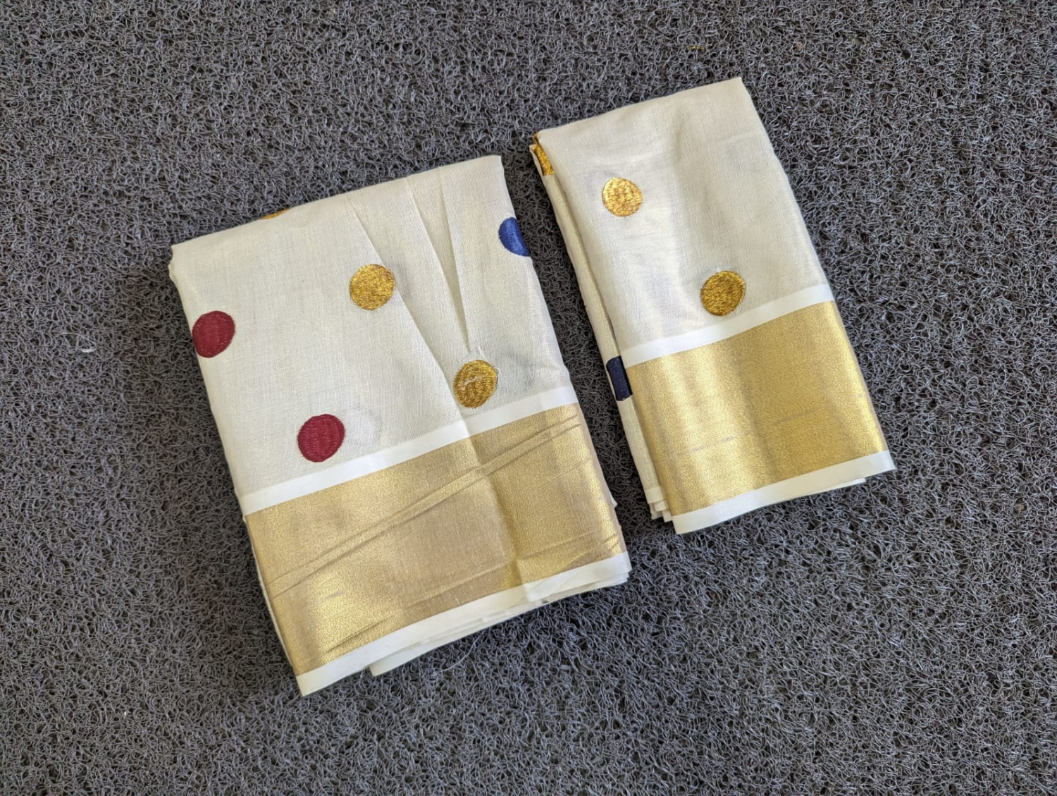 Sai Ram Textiles Attractive Golden And Color Embroidered Polka Dots On Golden Tissue Pattu Pavada With Blouse Material For Girls | Kerala Traditional Pattu Pavada With Blouse (Unstitched)