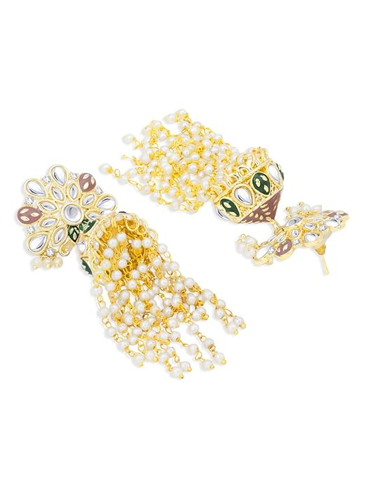Exclusive Kundan Gold Plated Meenakari Jumki Earring Set for Women (SKR85522)