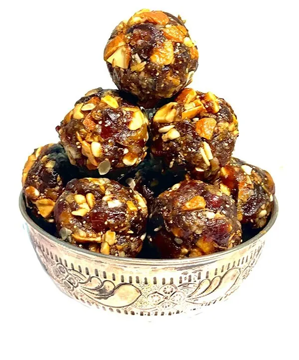 Gantasala Dry Fruit Laddu with Dates 180g No Oil, No Sugar Badam Kaju Watermelon Pumpkin Sunflower Seeds Yellow Kismis Black Kismis Sesame Seeds Ghee Dates