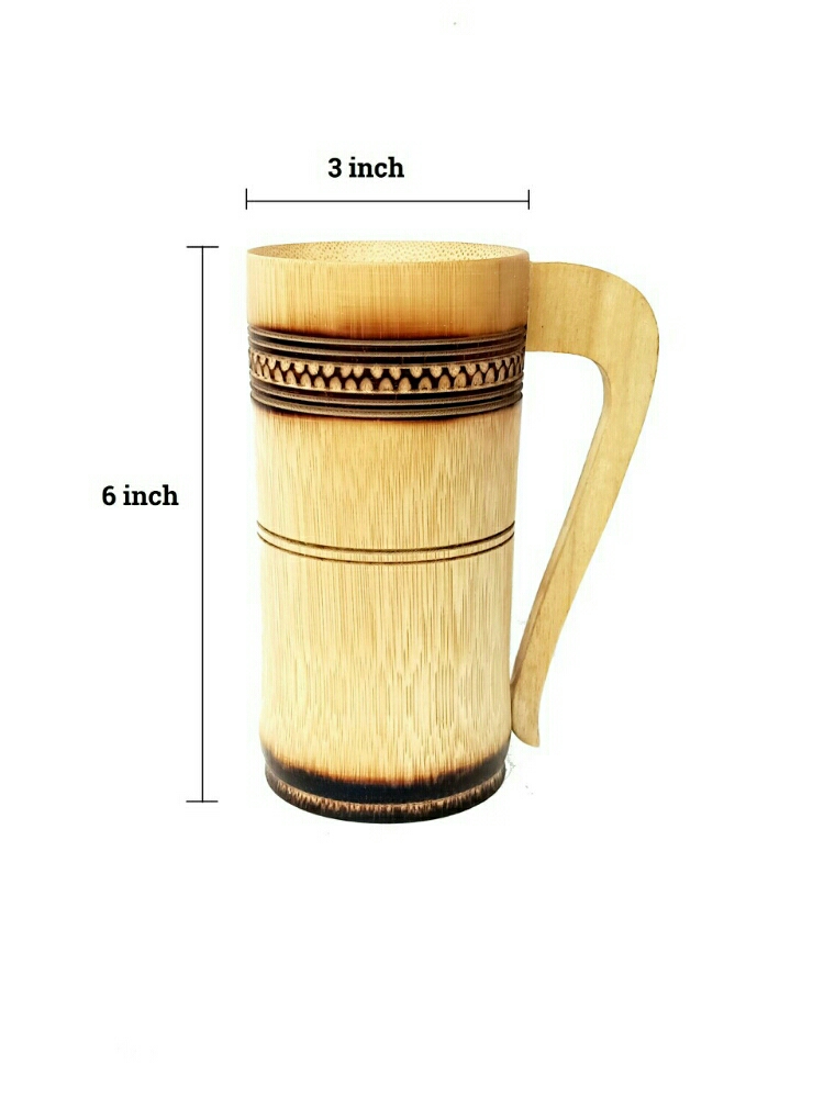 Bamboo Natural Glass Eco Friendly 3 Inch Dia And 6 Inch Tall 500 ML Stylish Handicraft Rare Collection Of Indian Handicraft Pack Of 6