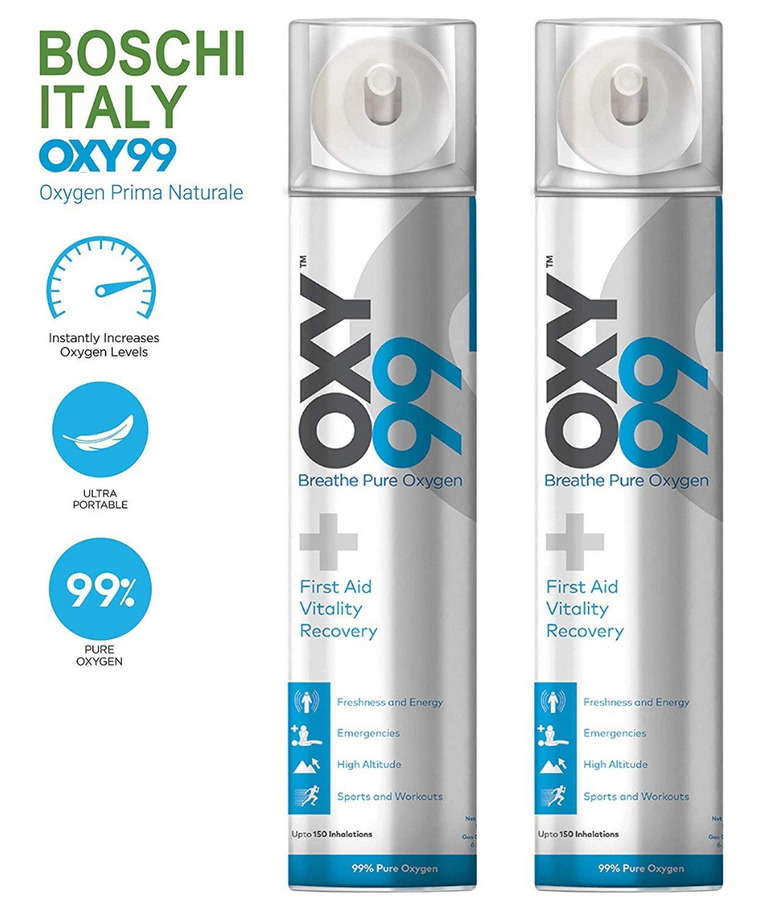 FOX OXY99 Portable 99% Pure Oxygen Cylinder, 500ML Can Contain 6Liters Oxygen (3Nos/Bundle)